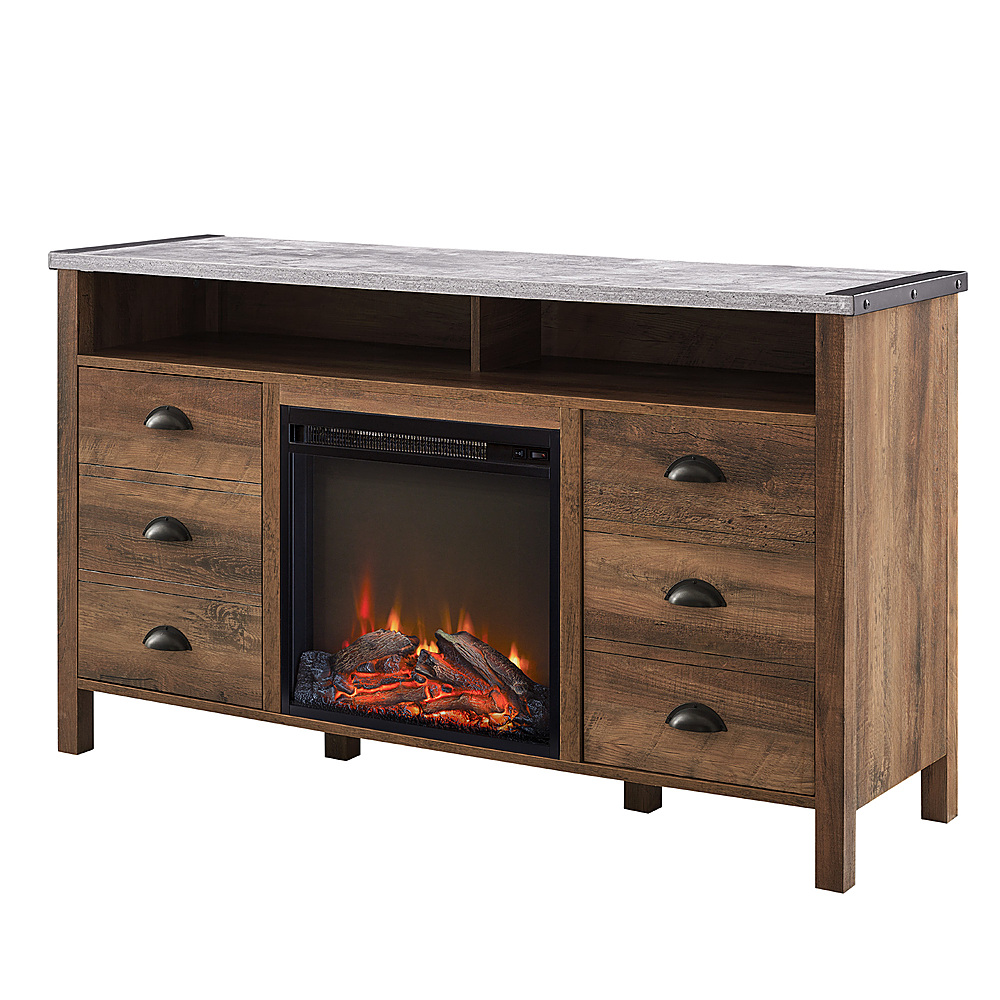 Left View: Walker Edison - Rustic Apothecary Two Door Fireplace TV Stand for Most TVs up to 58" - Rustic Oak