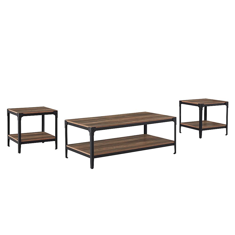 Angle View: Walker Edison - Rustic 3-Piece Metal-Leg Coffee and Side Table Set - Rustic/Oak