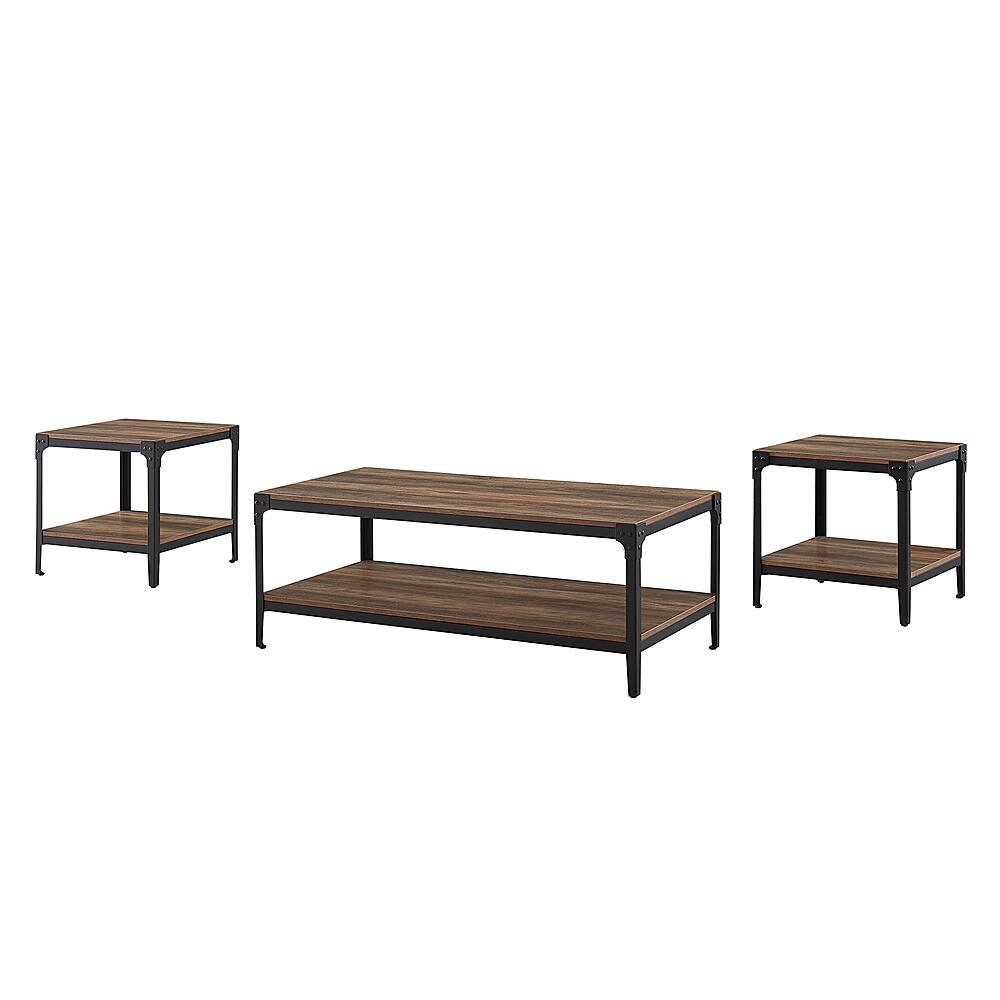 Left View: Walker Edison - Rustic 3-Piece Metal-Leg Coffee and Side Table Set - Rustic/Oak