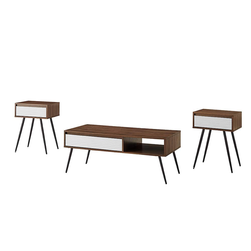 Left View: Walker Edison - Modern 3 Piece Coffee and Side Table Set - Dark Walnut