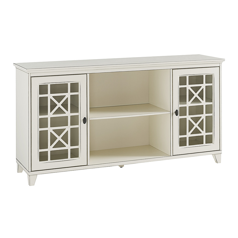 Angle View: Walker Edison - 60” Classic 2 Door Sideboard with Fretwork Detail - Antique white