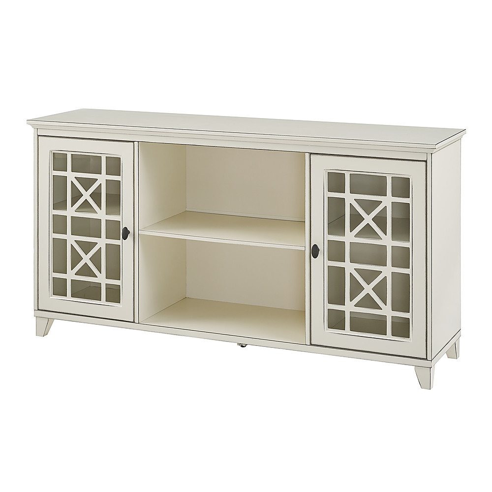 Left View: Walker Edison - 60” Classic 2 Door Sideboard with Fretwork Detail - Antique white