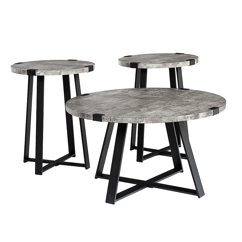 Angle View: Walker Edison - Urban 3 Piece Metal Coffee and Side Table Set - Faux Dark Concrete