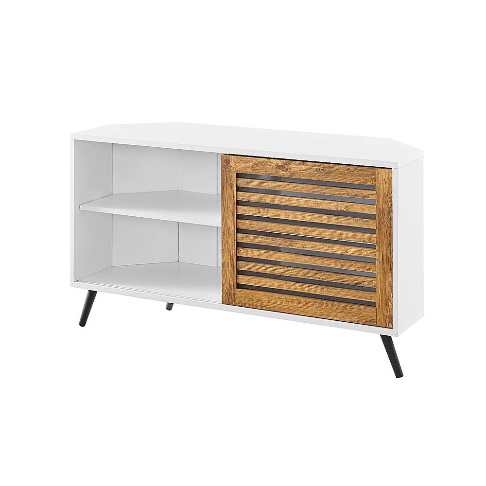 Left View: Walker Edison - 44” Modern Corner TV Stand for TVs up to 50” - Barnwood/solid white