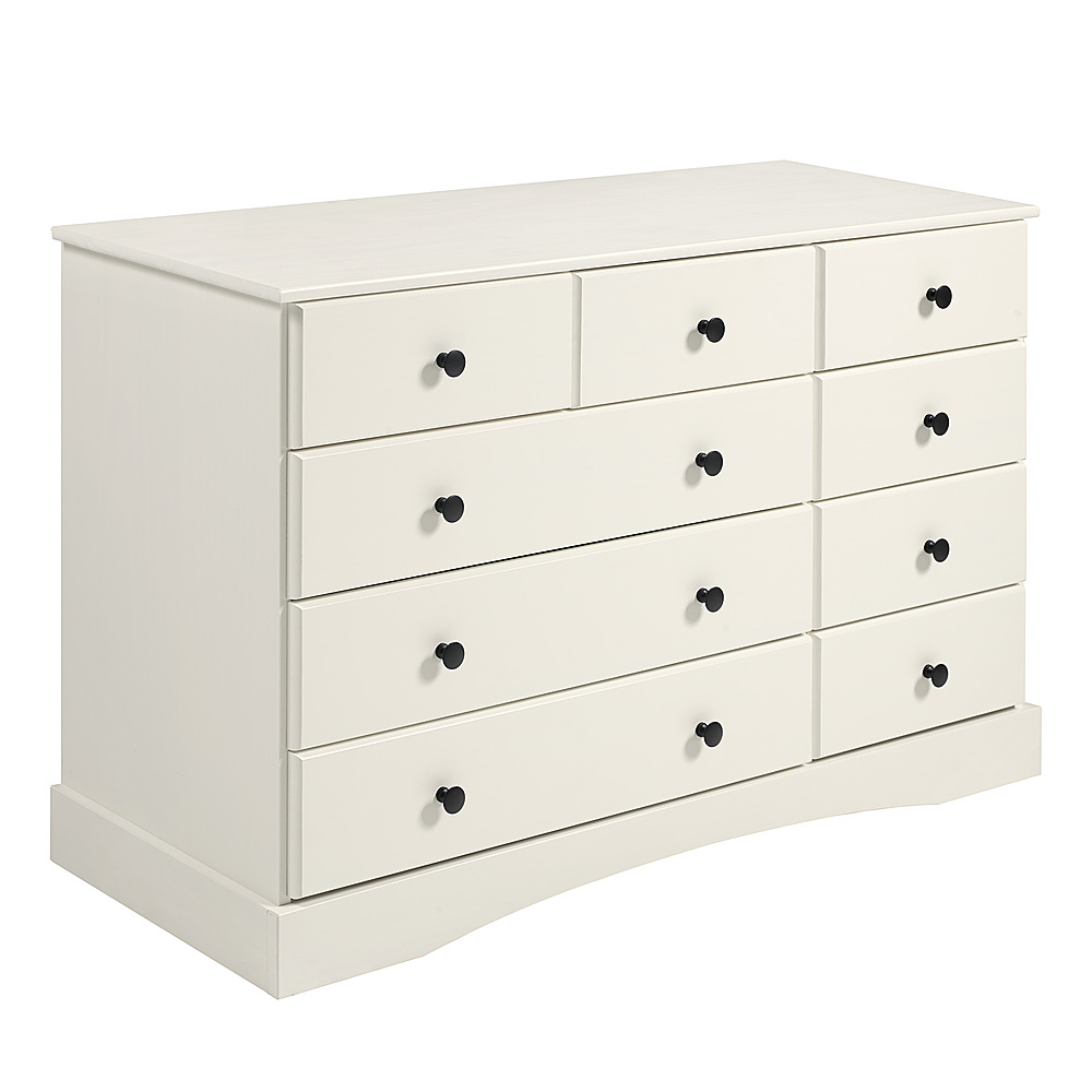 Angle View: Walker Edison - 47” Traditional 9 Drawer Solid Pine Wood Dresser - White