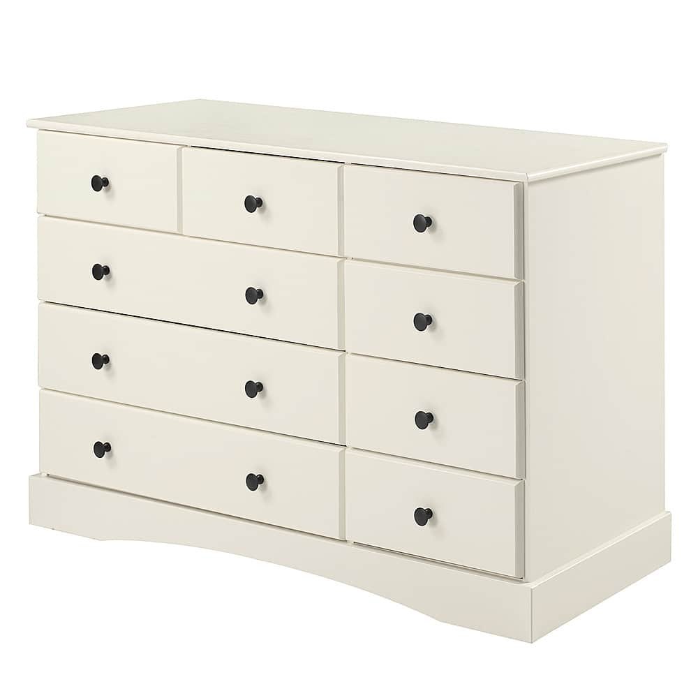 Left View: Walker Edison - 47” Traditional 9 Drawer Solid Pine Wood Dresser - White