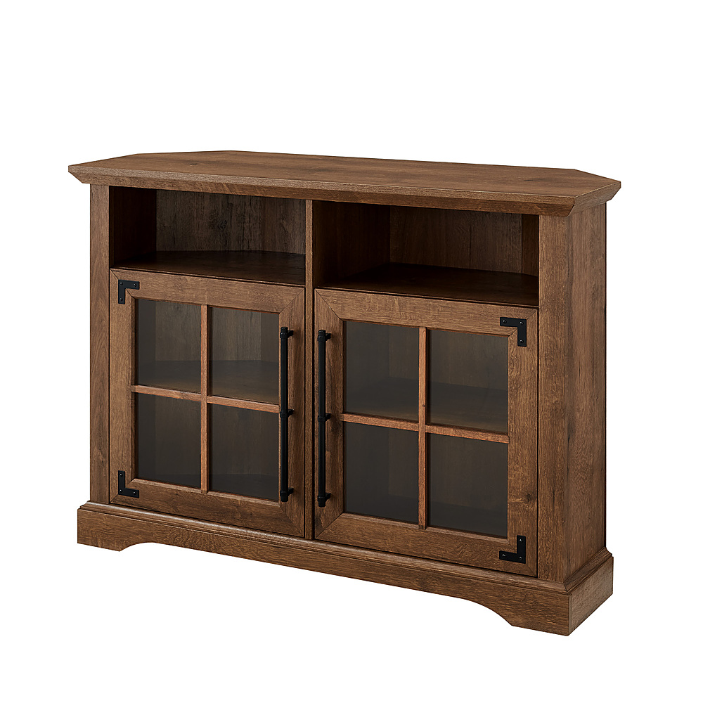 Left View: Walker Edison - 44” Farmhouse Corner TV Stand for TVs up to 50” - Natural walnut