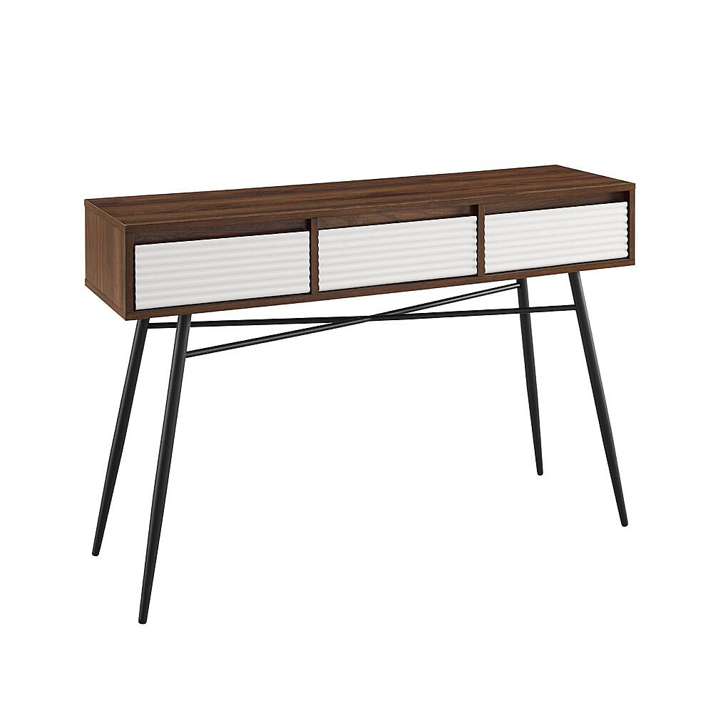 Angle View: Walker Edison - 44” Contemporary Fluted Drawer Entryway Table - Solid white/Dark walnut