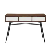 Walker Edison - 44” Contemporary Fluted Drawer Entryway Table - Solid white/Dark walnut - Front_Zoom