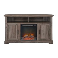 Walker Edison - Groove Two Door Farmhouse Fireplace Corner TV Stand for Most TVs up to 60" - Grey Wash - Front_Zoom