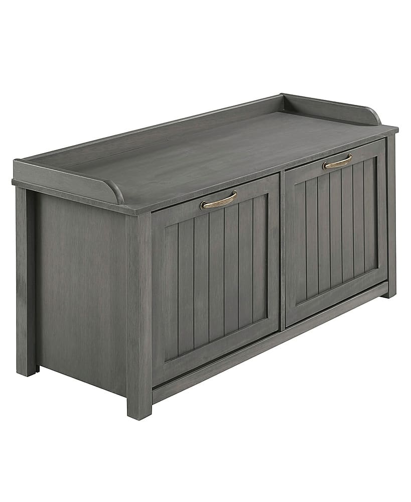 Angle View: Walker Edison - 38” Classic Drop Down Storage Entry Bench - Grey Wash