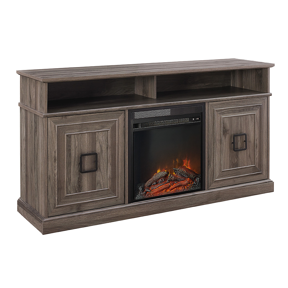Angle View: Walker Edison - Modern Two Door Soundbar Storage Fireplace TV Stand for Most TVs up to 65" - Slate Grey