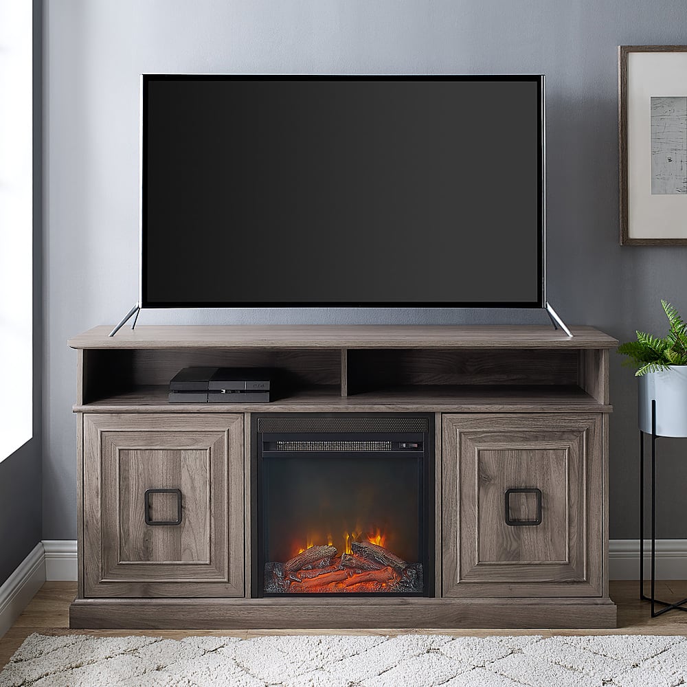 Best Buy: Walker Edison Modern Two Door Soundbar Storage Fireplace TV ...