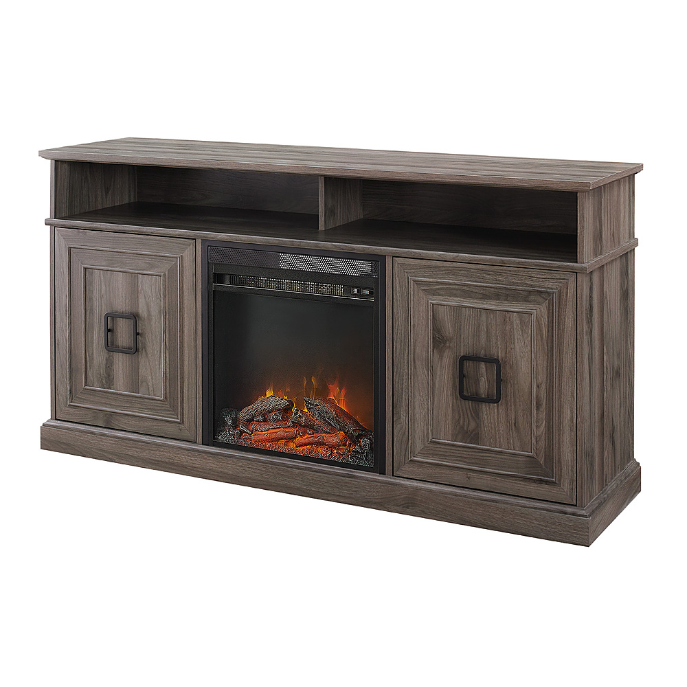 Left View: Walker Edison - Modern Two Door Soundbar Storage Fireplace TV Stand for Most TVs up to 65" - Slate Grey