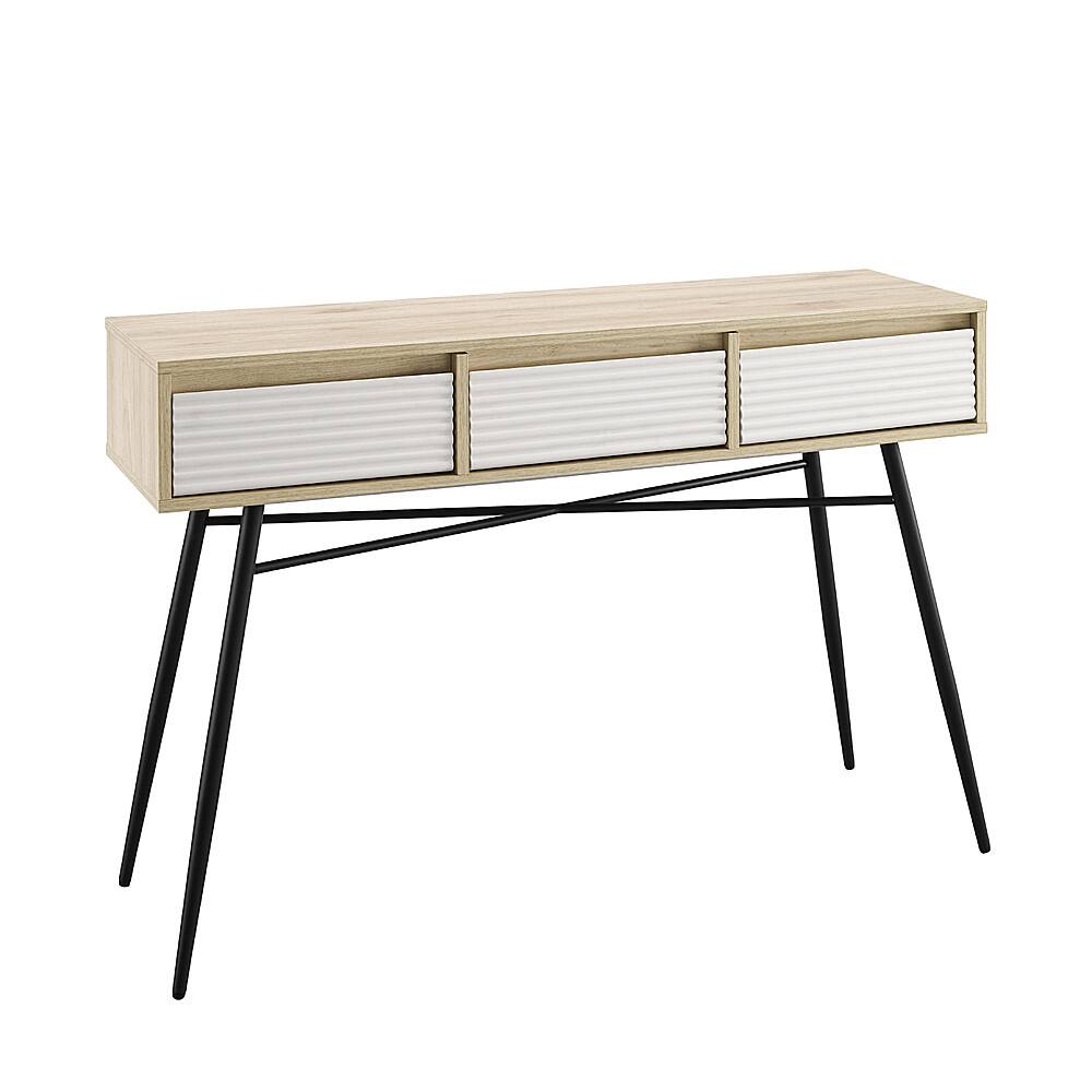 Angle View: Walker Edison - 44” Contemporary Fluted Drawer Entryway Table - Solid white/Birch