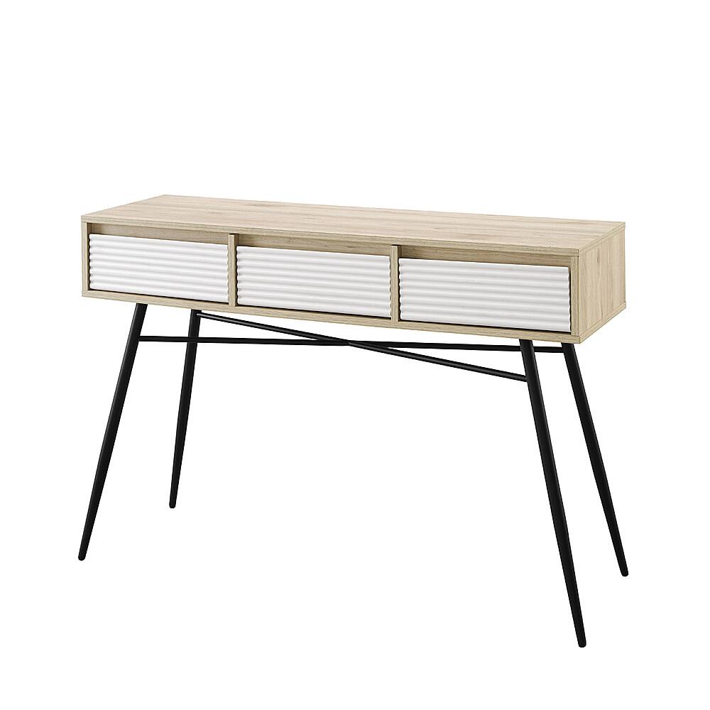 Left View: Walker Edison - 44” Contemporary Fluted Drawer Entryway Table - Solid white/Birch