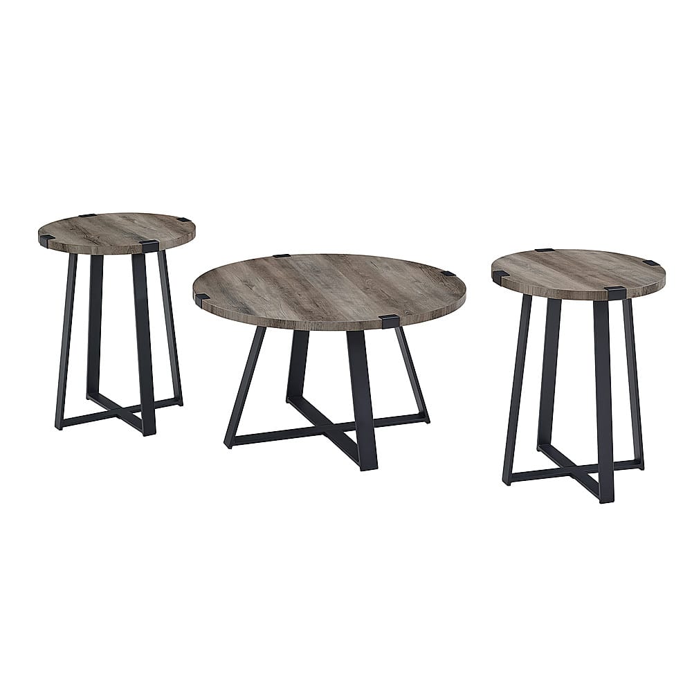 Left View: Walker Edison - Urban 3 Piece Metal Coffee and Side Table Set - Grey Wash