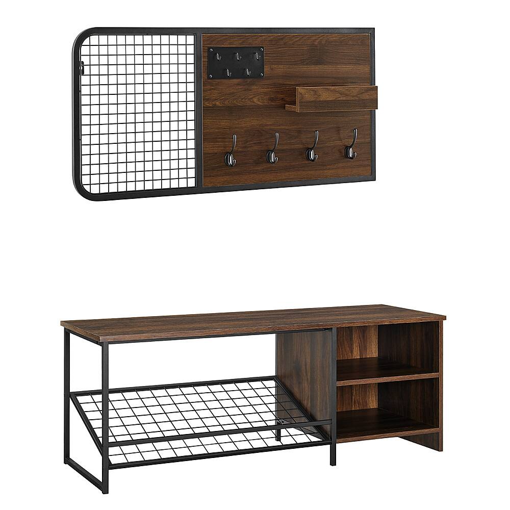 Angle View: Walker Edison - 48" Industrial Entry Bench and Wall Organizer Set - Dark walnut