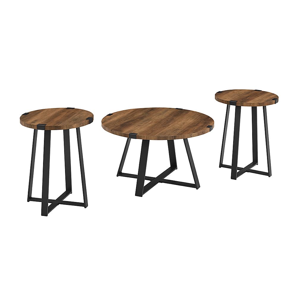 Walker Edison – Urban 3 Piece Metal Coffee and Side Table Set – Rustic Oak Sansujyuku sansujyuku.com