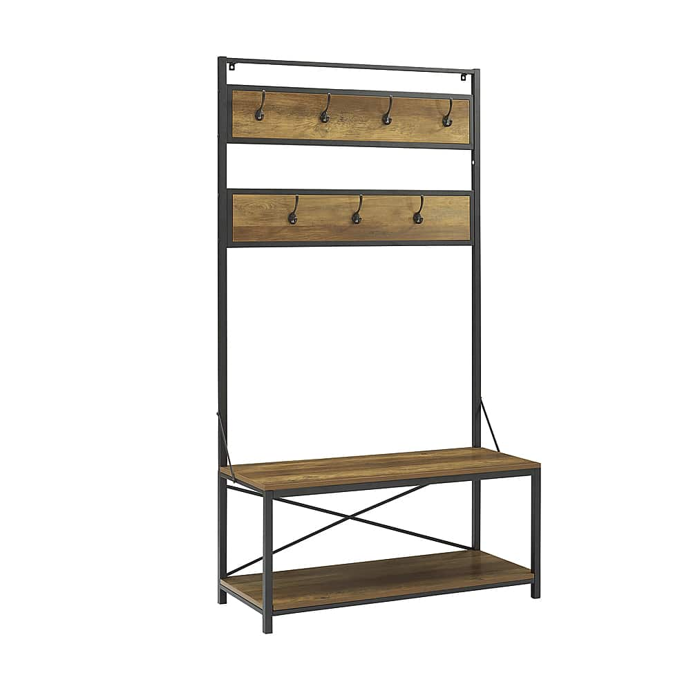 Angle View: Walker Edison - 40" Industrial Wood Hall Tree - Rustic Oak