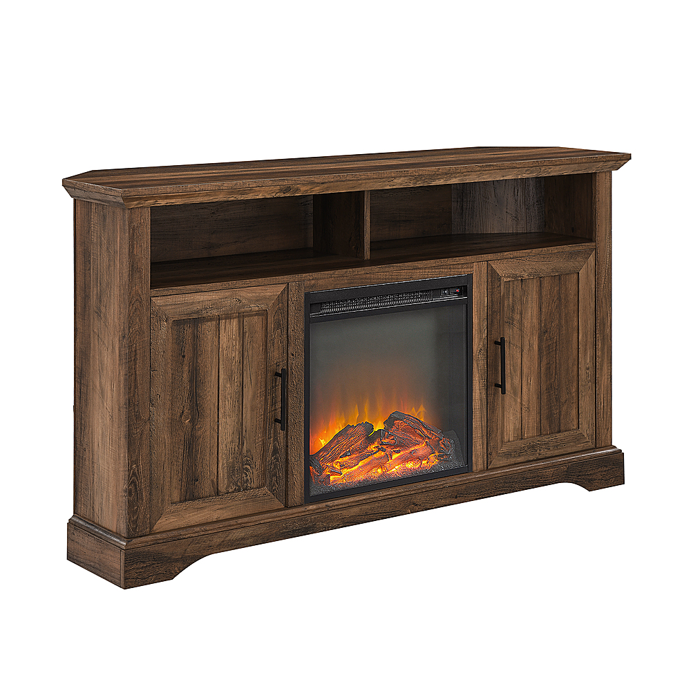 Angle View: Walker Edison - Groove Two Door Farmhouse Fireplace Corner TV Stand for Most TVs up to 60" - Rustic Oak