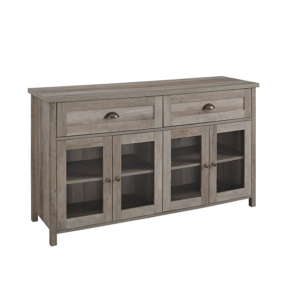 Angle View: Walker Edison - 52” Farmhouse Glass Door Metal Accent Sideboard - Grey wash