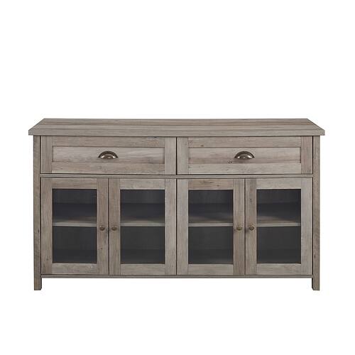 Walker Edison - 52” Farmhouse Glass Door Metal Accent Sideboard - Grey wash