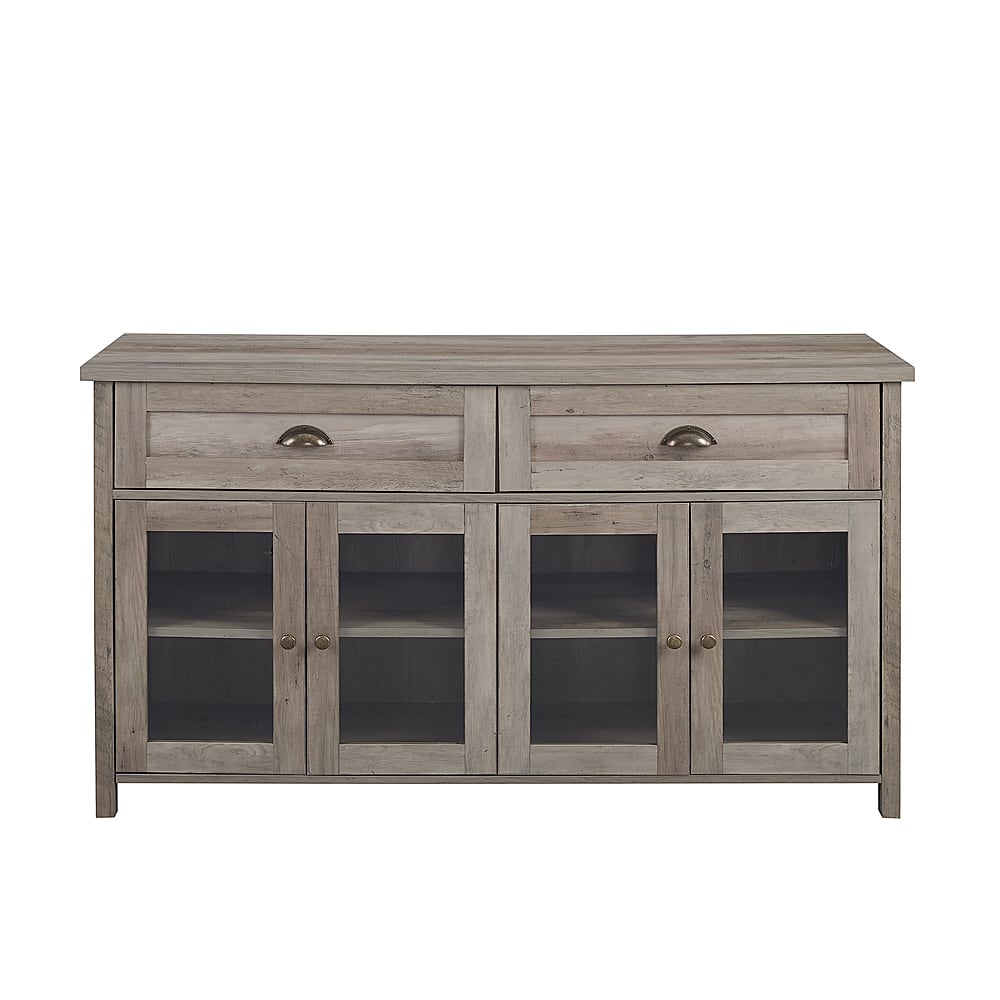 Front. Walker Edison - 52” Farmhouse Glass Door Metal Accent Sideboard - Grey wash.