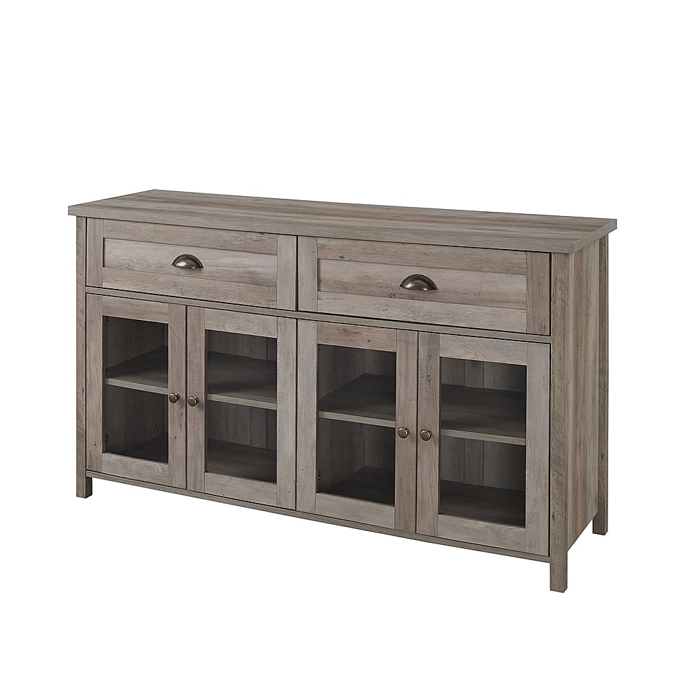 Left View: Walker Edison - 52” Farmhouse Glass Door Metal Accent Sideboard - Grey wash