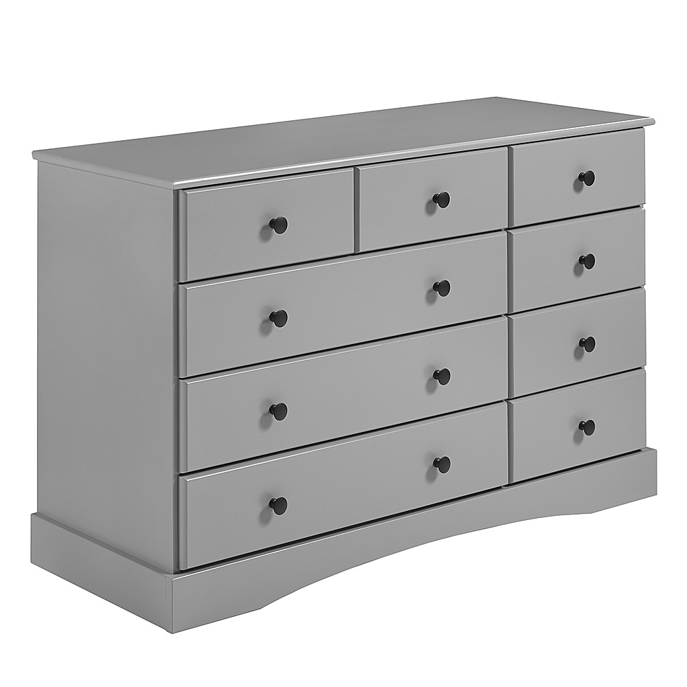 Angle View: Walker Edison - 47” Traditional 9 Drawer Solid Pine Wood Dresser - Grey
