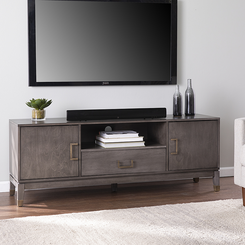 Angle View: SEI Furniture - Brenting Media Stand w/ Storage - Graywashed finish