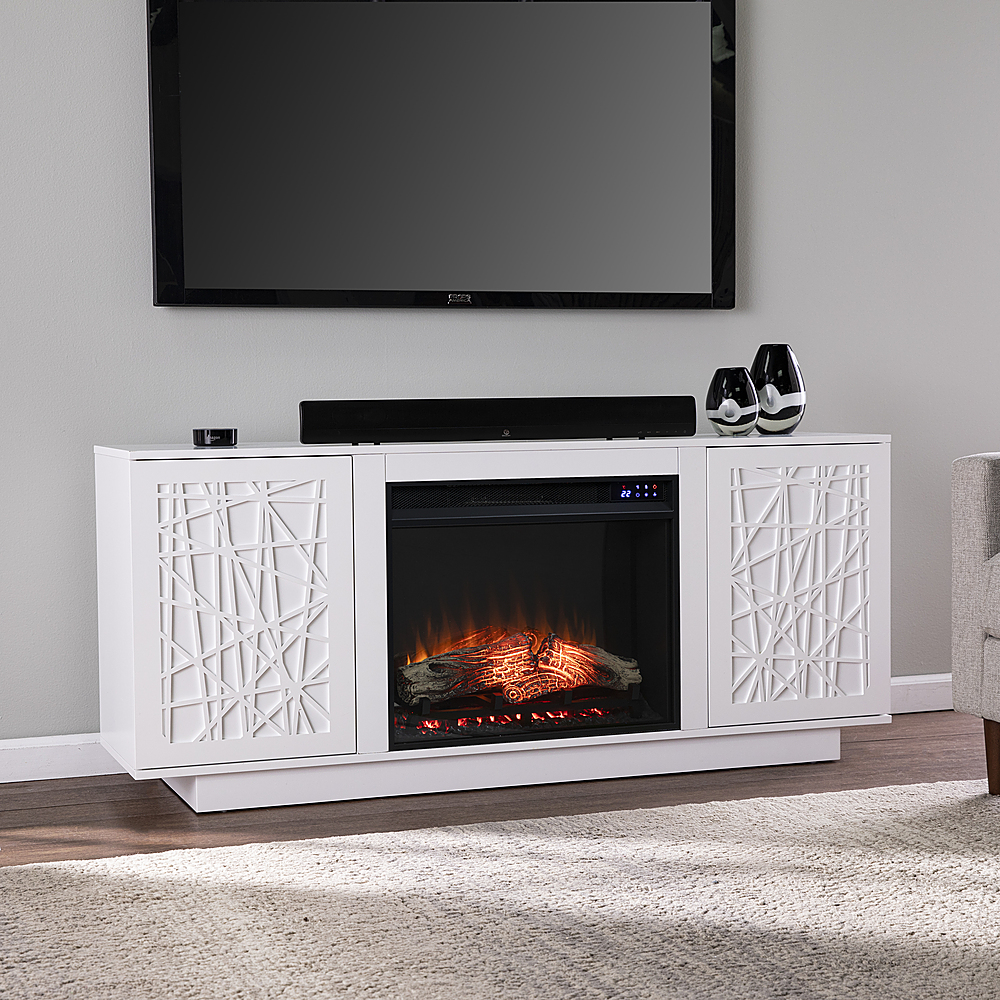 Angle View: SEI Furniture - Delgrave Electric Media Fireplace w/ Storage - White finish