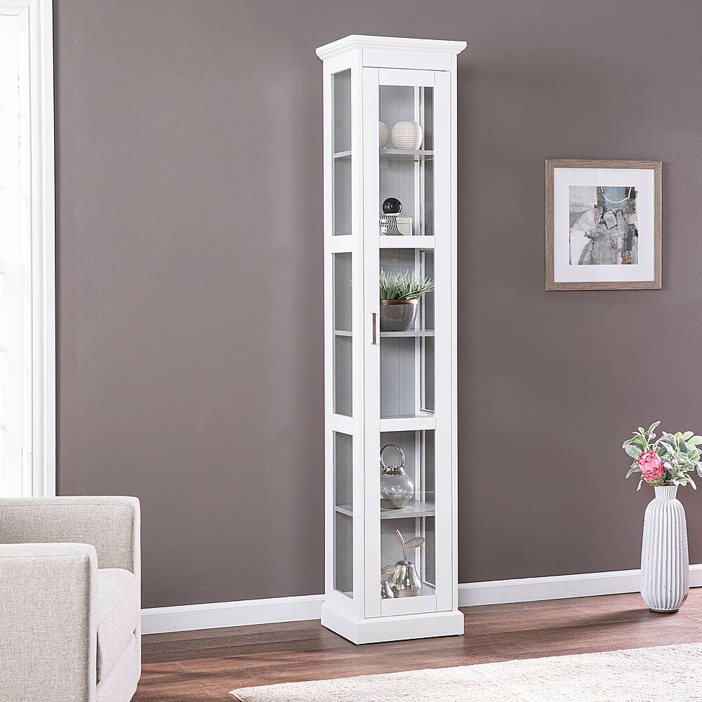 Angle View: Southern Enterprises - SEI Balterley Tall Curio w/ Glass Door - White - White and cool gray finish