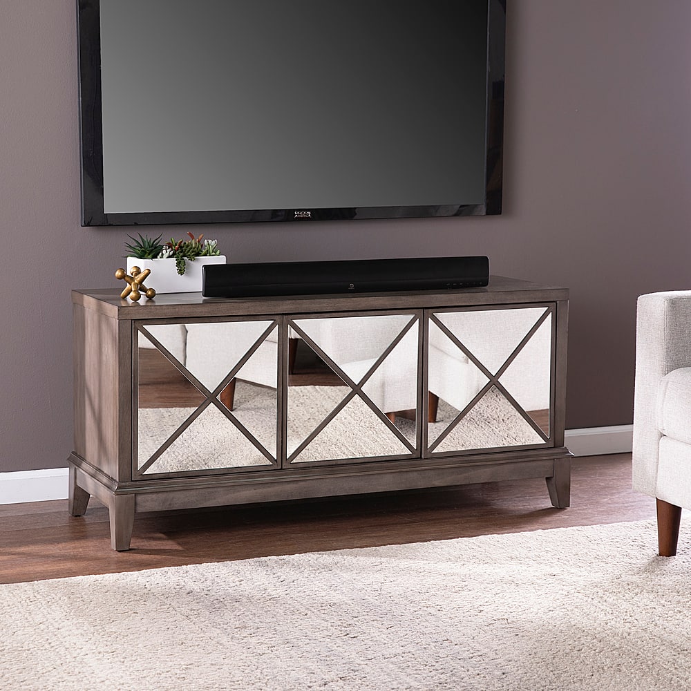 Angle View: SEI - Wallaston Mirrored Media Cabinet - Light brown finish w/ mirror