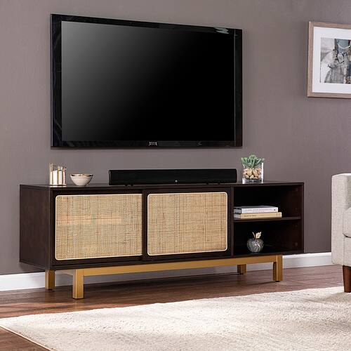 SEI - Carondale Sliding Door Media Stand - Brown, gold, and natural finish