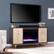 Angle. SEI Furniture - Wilconia Color Changing Fireplace w/ Media Storage and Carved Details - Dark brown, natural, and gold finish.