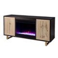 Alt View Zoom 3. SEI - Wilconia Color Changing Fireplace w/ Media Storage and Carved Details - Dark brown, natural, and gold finish.