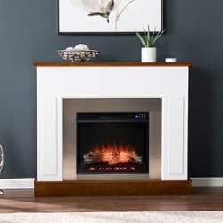 SEI Furniture - Eastrington Industrial Electric Fireplace - White and dark tobacco finish w/ nickel surround - Front_Zoom