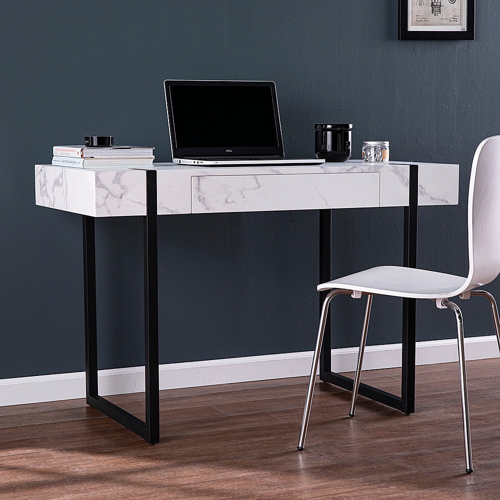 faux white marble desk