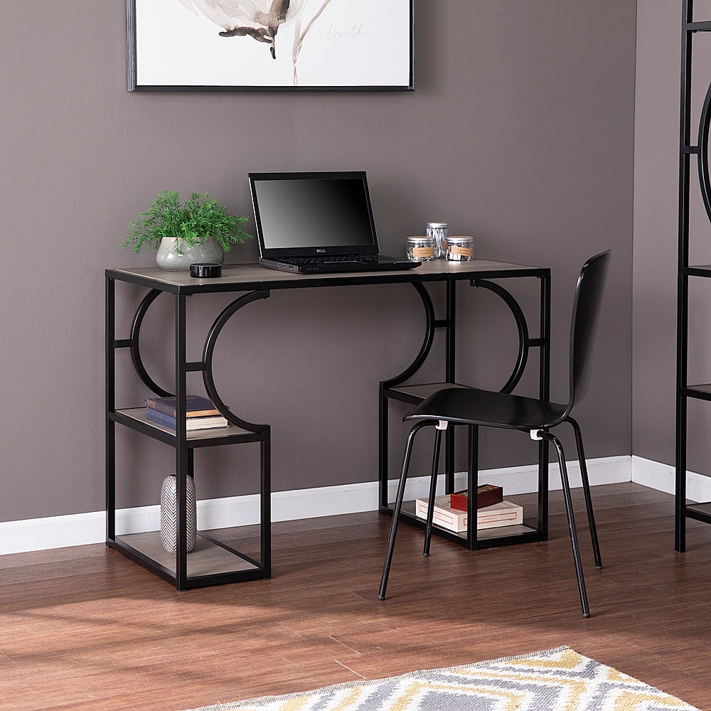 Angle. SEI Furniture - Tyberton Writing Desk w/ Storage - Natural and black finish.