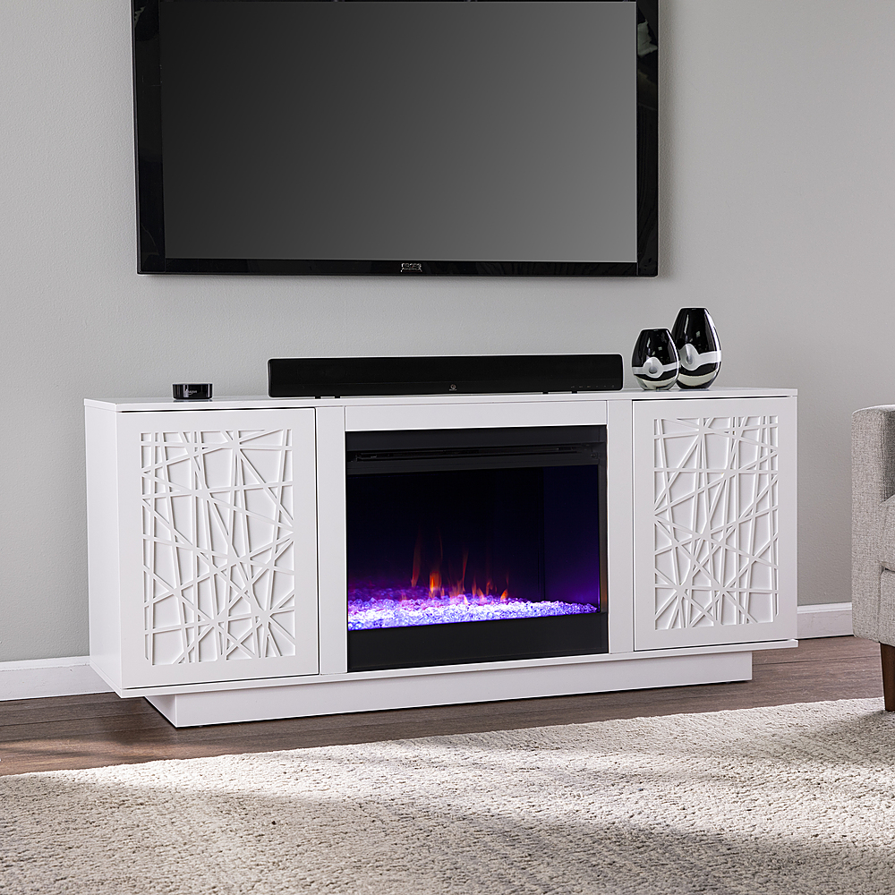 SEI - Delgrave Color Changing Fireplace w/ Media Storage - White finish