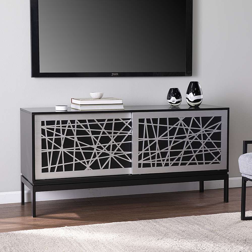 Angle View: SEI Furniture - Arminta Contemporary Media Cabinet - Black and silver finish