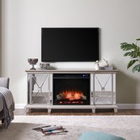 SEI Furniture - Toppington Mirrored Electric Fireplace Media Console - Mirror and silver finish - Angle_Zoom