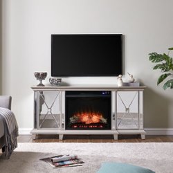 SEI Furniture - Toppington Mirrored Electric Fireplace Media Console - Mirror and silver finish - Angle_Zoom