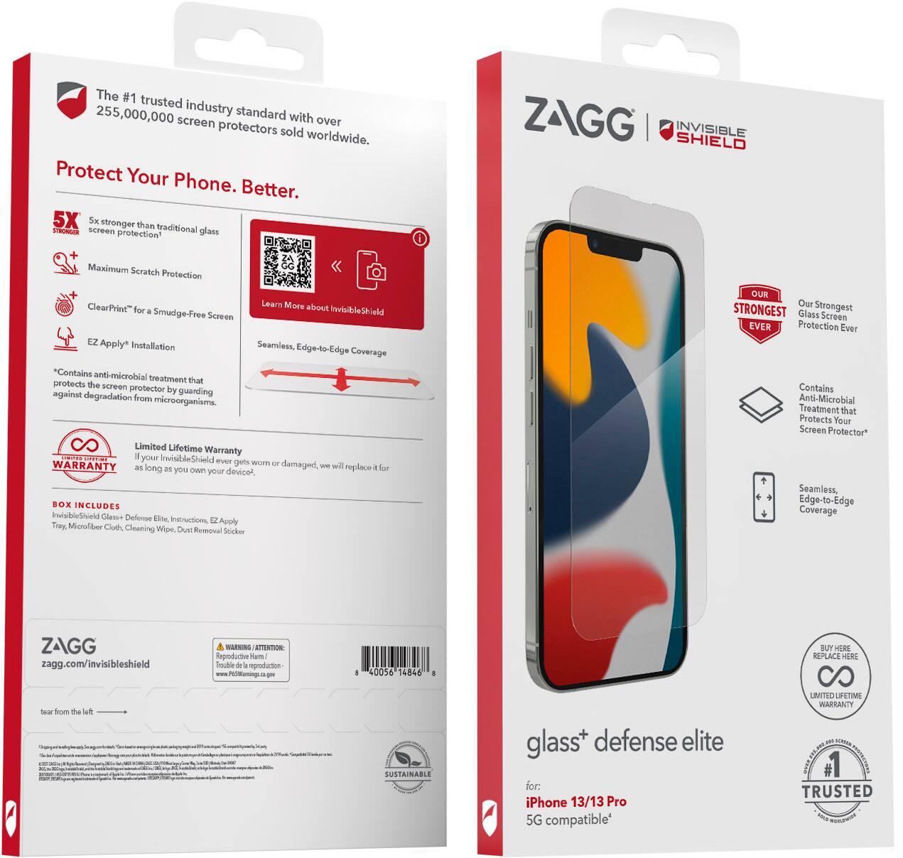 Alt View 11. ZAGG - InvisibleShield Glass+ Defense Elite Maximum Edge-to-Edge Impact & Scratch Screen Protector for Apple iPhone 13/13 Pro - Clear.