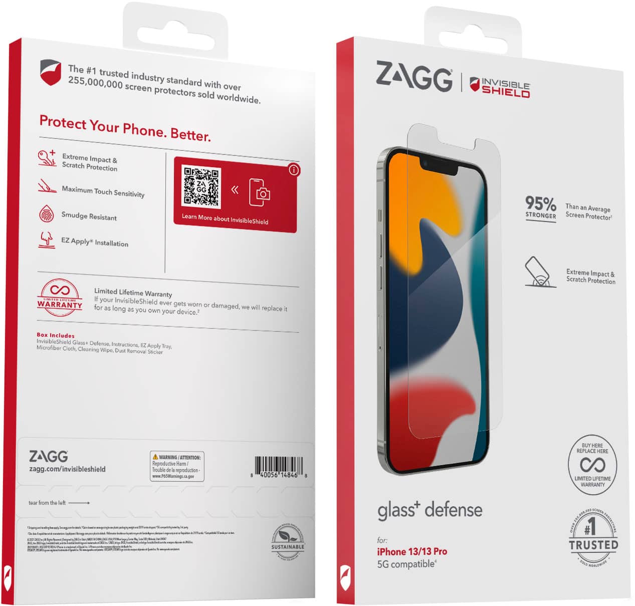 Alt View 11. ZAGG - InvisibleShield Glass+ Defense Screen Protector for Apple iPhone 13/13 Pro - Clear.