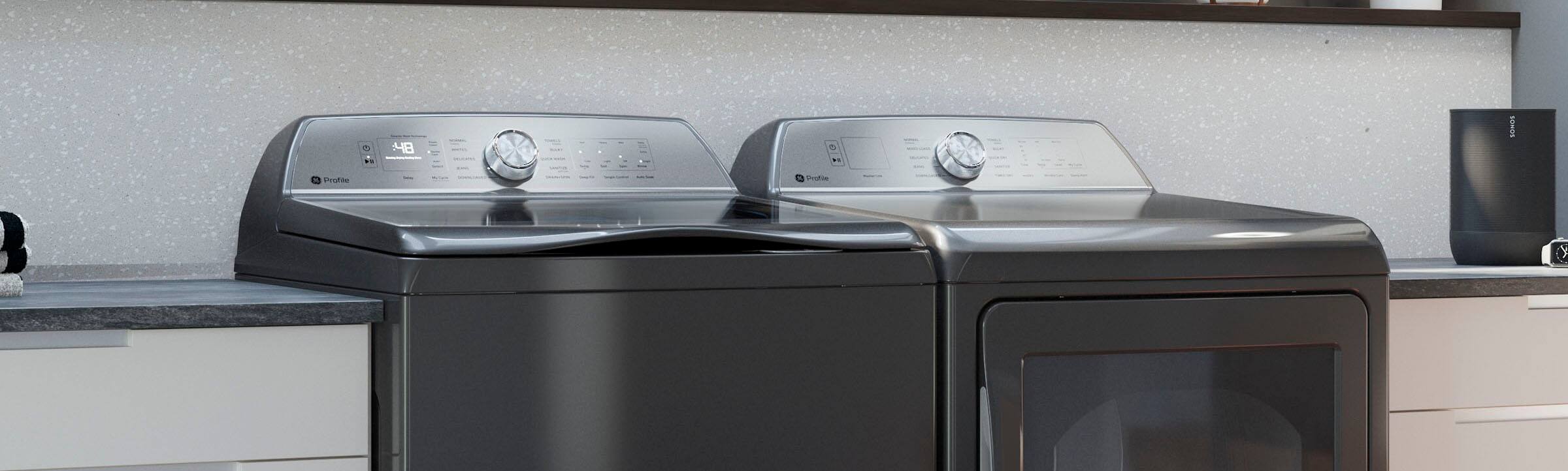 Alt View 28. GE Profile - 5.0 Cu Ft High Efficiency Smart Top Load Washer with Smarter Wash Technology, Easier Reach & Microban Technology - Diamond Gray.