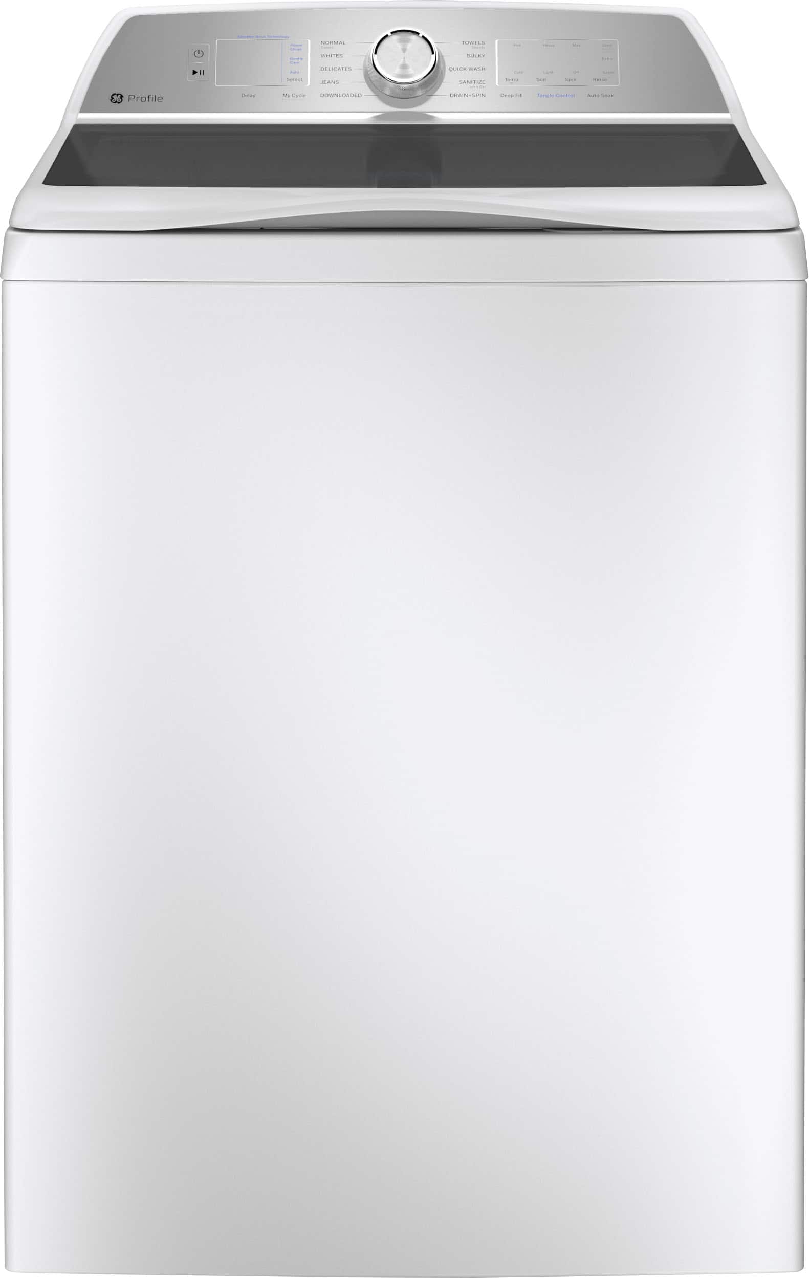 Front. GE Profile - 4.9 Cu Ft High Efficiency Smart Top Load Washer with Smarter Wash Technology, Easier Reach & Microban Technology - White.
