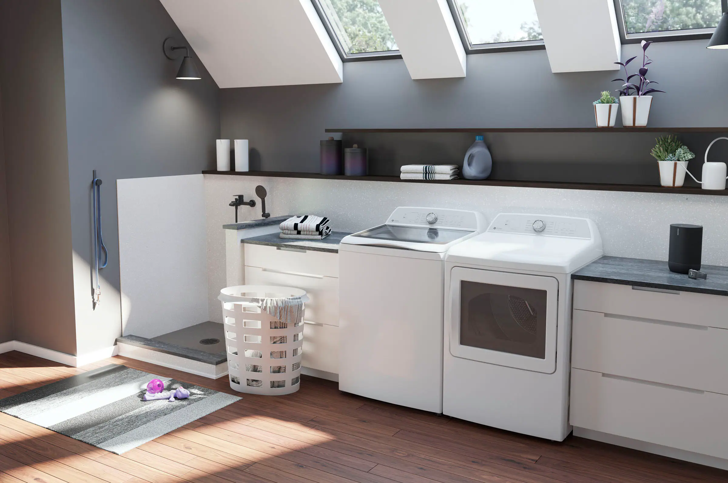 Alt View 16. GE Profile - 4.9 Cu Ft High Efficiency Smart Top Load Washer with Smarter Wash Technology, Easier Reach & Microban Technology - White.