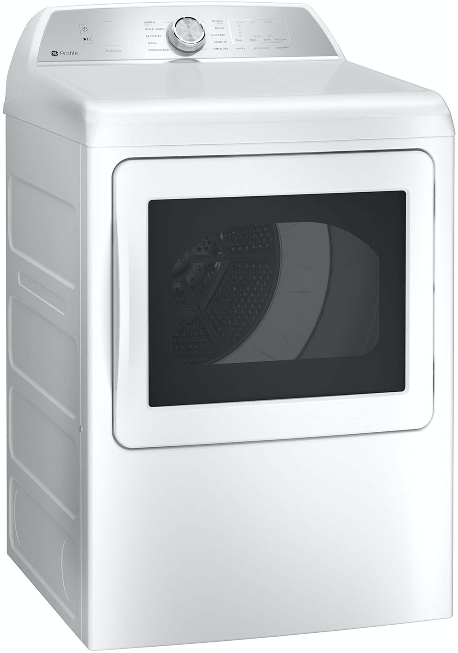 Angle. GE Profile - 7.4 Cu. Ft. Smart Electric Dryer with Sanitize Cycle and Sensor Dry - White.